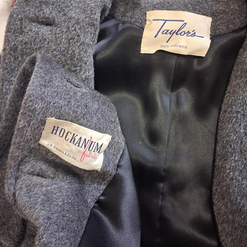 Vintage 50s 60s Luxury Charcoal Gray Wool Genuine Mink Fur Collar Overcoat M L - Picture 6 of 8